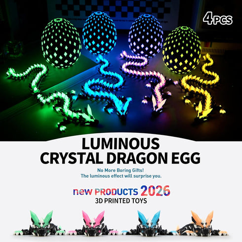 2026 4pcs 3D 3D Easter Gifts for Kids Printed Dragon Egg Glow in The Dark,Cool Crystal Dragon Toys, Print Dinosaur