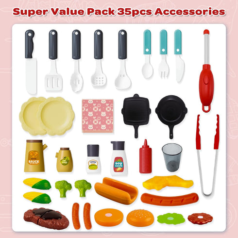 35pcs Set, Set, Set, Playset Set, Playset Kitchen Toy Toy BBQ Grill Cooking Toy Little Chef Play, Kids Grill