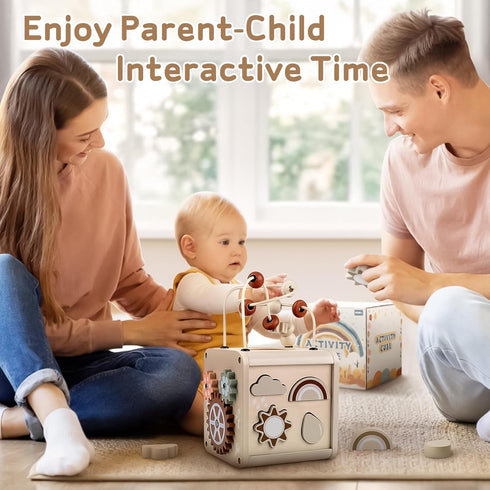 1+ 12-18 1 2 3 1-3 Vanplay Montessori Toys for Year Old Girls Boy Gifts, Wooden Sensory Activity Cube for Babies