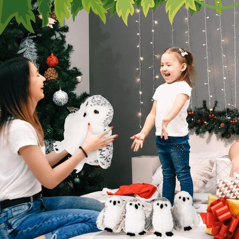 Hollowfly 5 Set 12.6" 4 Set Pcs Snowy Owls Plush Toy Gift Mom Owls with Cute Babies Stuffed Animal in Zippered Back