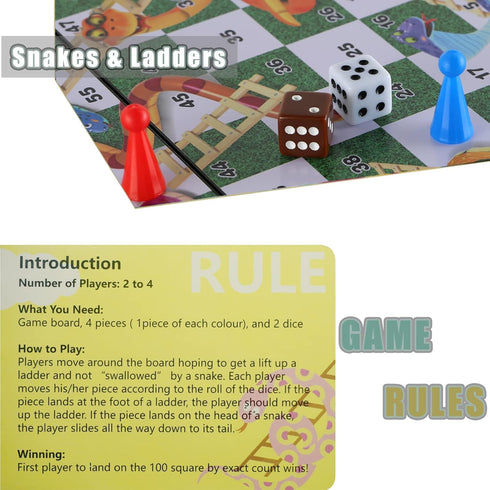 Snakes and Ladders Board Game Set - Magnetic Folding Travel Game for Family Fun - Gift for Kids and Adults