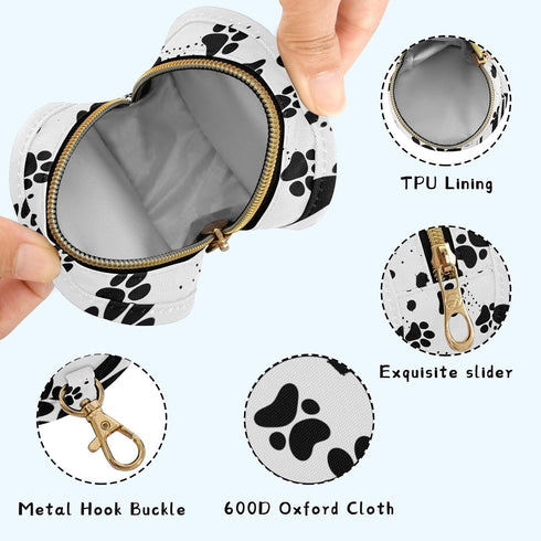 Dog Paw Round Pacifier Storage Case with Zipper, Portable Pacifier Case for Travel, Diaper Bag & Purse, Pacifier