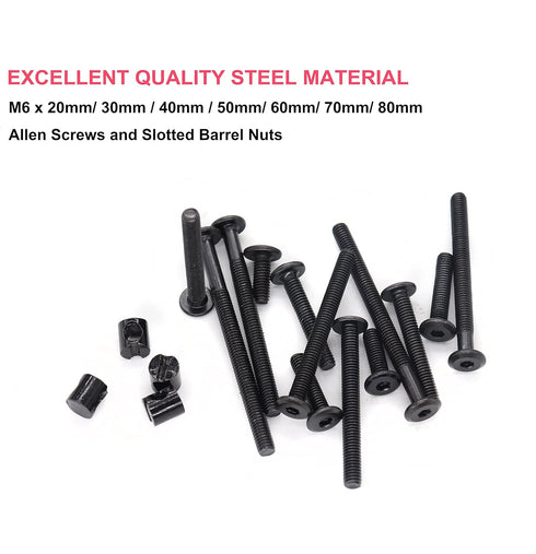 cSeao 100pcs M6 20/30/40/50/60/70/80mm Baby Bed Crib Screws Black Hex Socket Cap Barrel Screws to Build Crib Furniture