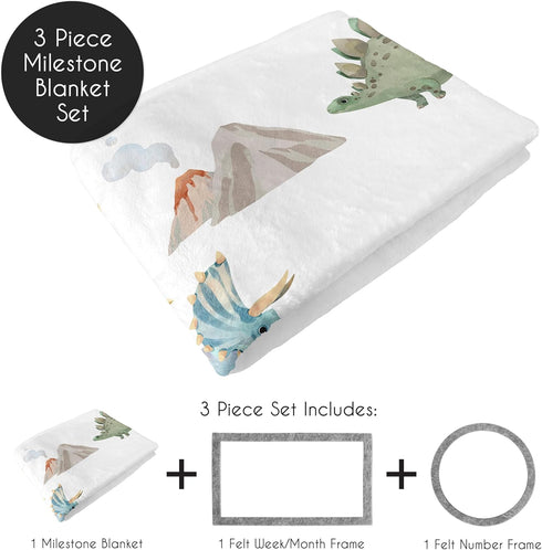 Set Sweet Jojo Designs Watercolor Dinosaur Dino Boy Baby Milestone Blanket Newborn Monthly First Year Photo Growth