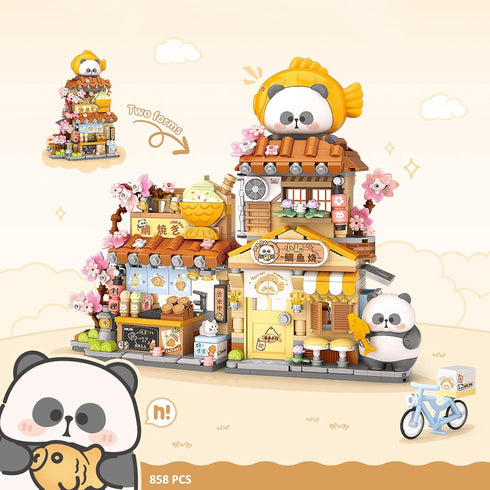 MEIEST Set,Simulation Mini City Shop Street View Building Blocks Model Panda Architecture Collection Particle