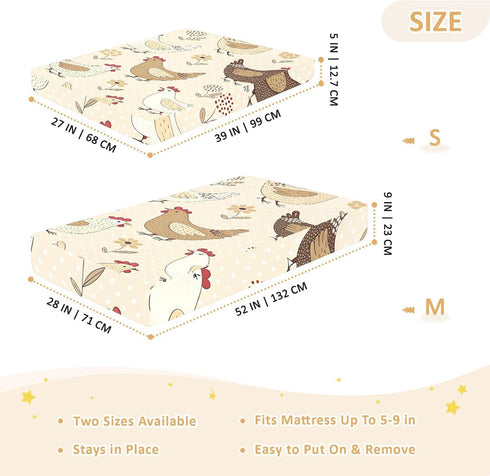 CZXW 52" 28" Netural Hens Crib Sheets Fitted x Natural Cotton Soft & Breathable for Baby Crib Mattress