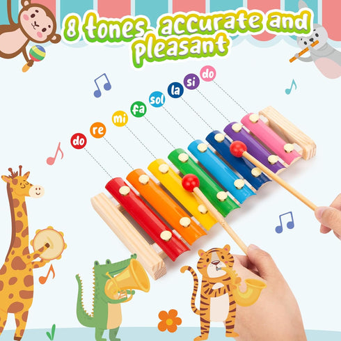 LovesTown Wooden Xylophone for Kids, Musical Toy with 2 Child Safe Mallets, 8 Diatonic Keys for Toddlers