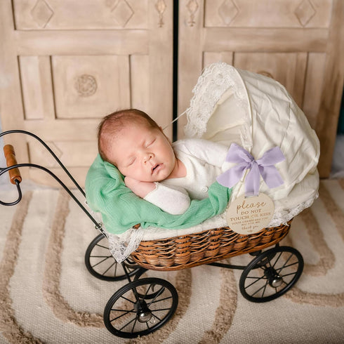 NQEUEPN Please Do Not Touch or Kiss Baby Sign, Wooden Don't Touch Baby Sign for Car Seat Baby Stroller Tag with Ribbon