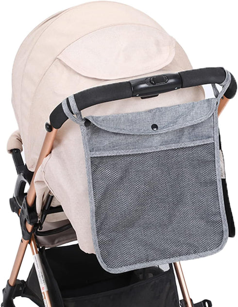 Dogxiong Portable Stroller Hanging Bag with Two Storage Pockets Stroller Bag Organizer for Nappy Baby Cloth/Bottle/Toy, Stroller Hanging Storage Net Bag, Grey
