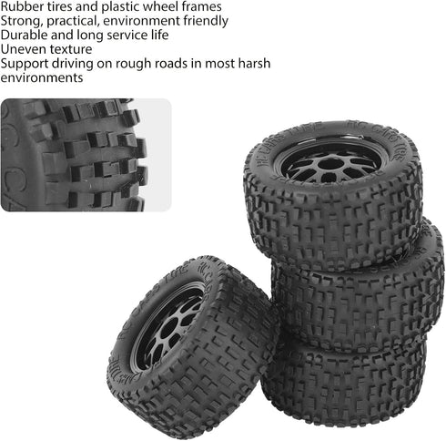 Alomejor 4 Pack RC Truck Tires, Universal Rubber Wheels for 1/14, 1/16, and 1/18 Scale Models