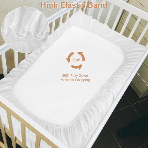 2 Pack (28"x 52") Muslin Fitted Crib Sheets for Baby Girls & Boys-Neutral Breathable Crib Mattress Protector