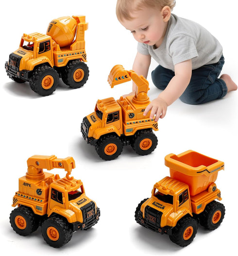 Lovinkiki Construction Truck Toys for Toddlers 1-3, Push and Go Toy Vehicles Set