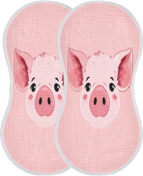Bulletgxll Set 4, Cute Pig Face Unisex Baby Burp Cloths of Soft Absorbent Organic Cotton Muslin Burping Cloths
