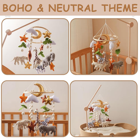 Wonderoo by Wowo Baby Mobile for Crib Handmade Hanging Felt Nursery Mobile Fits Most Crib Arms Gender-Neutral Safari