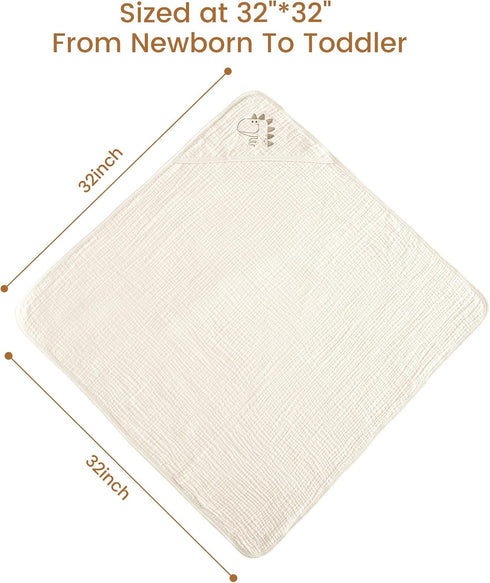2 Pack 32"x32", 6 100% david's kids Hooded Baby Towels, Large Layer Muslin Cotton Highly Absorbent Boy Bath Towel