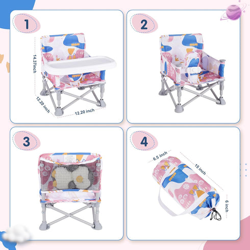 6 3 CH2408 Portable Baby Booster Seat with Tray, Toddler Booster seat for Dining, Camping, Travel, Baby Beach Chair