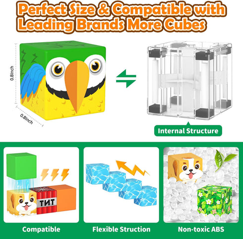 Set, (100 Matchtiles Magnetic Blocks with Animals, Magnetic Building Blocks Magnet Cube Toys Stacking, Build Forest