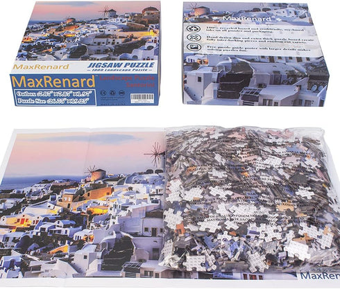 MaxRenard Game Jigsaw Puzzle, 1000 Pieces for Adults, Santorini Landscape, Family Toy