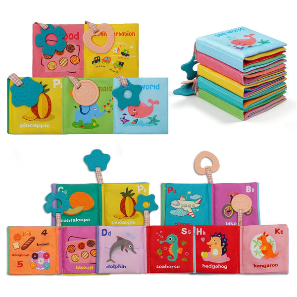 5-Pack Soft Cloth Crinkle Books for Babies 0-3, Washable Non-Toxic Sensory Early