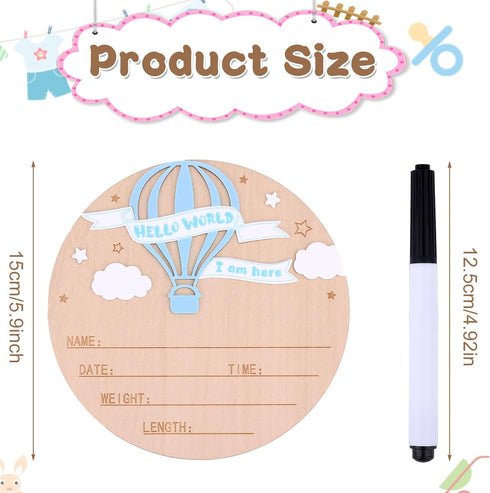 Penitue 5.9in Birth Announcement Sign with Pen, Wooden Hello World Birth Announcement Plaque Welcome Newborn Baby Name