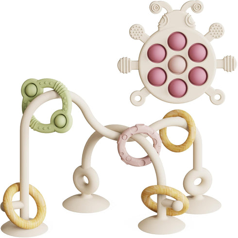 bonfaran Baby Montessori Toy, High Chair Suction Cup Toy and Teething Toy Set