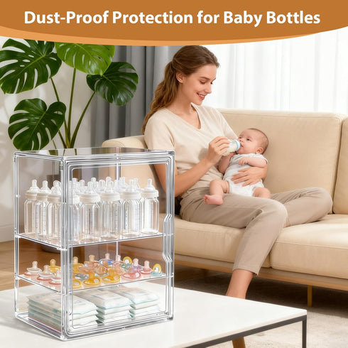 LOESLY Countertop 3-Tier 2 Countertop Baby Bottle Storage Organizer for Cabinet, Adjustable Clear Acrylic Bottle