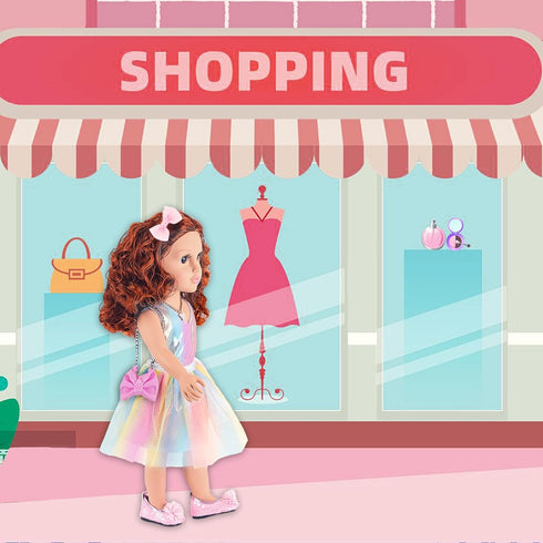ZITA ELEMENT 18 Inch American Doll with Clothes and Accessories, Rainbow Dress, Bow, Bag, Shoes, Hairpin, Necklace