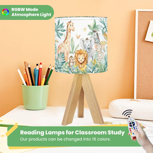 JCFANGALLERY Cute Kids Bedside Desk Table Lamp Watercolor Jungle Animal Forest Lion Monkey Giraffe Zebra Lion Cub