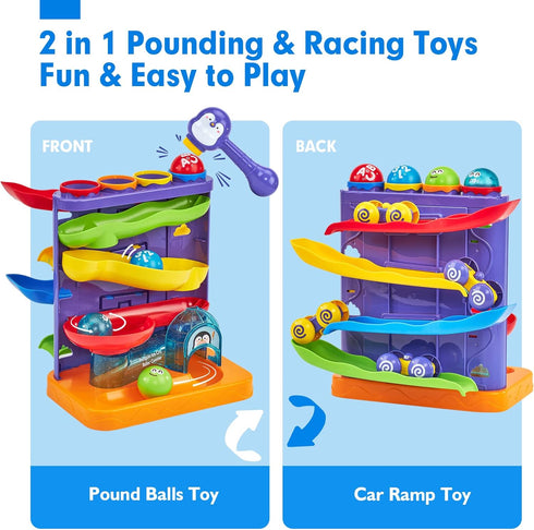 Toddler Toys for 1 Year Old Boy - 2 in 1 Pound Ball Toy & Car Ramp Race Track Learning Active Developmental Toys