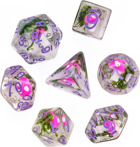 UDIXI 7PCS Mushroom DND Dice Set, Resin Polyhedral D&D Dice with Leather Pouch for RPG Tabletop Games (Seaweed)