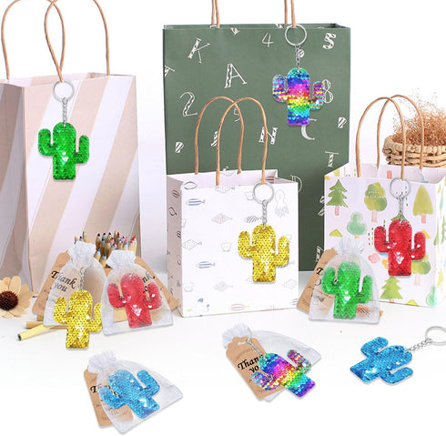 CiciBear 25 Pack Cactus Sequin Keychains in 5 Colors for Tropical Hawaiian Summer Themed Party Favors, Birthday Gifts