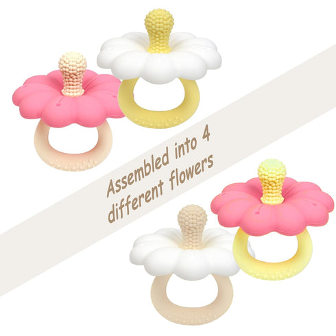 3 (Set 2) Ginbear Silicone Baby Teether for Girls, BPA Free Food Grade Infant Teething Toys, Soothing Baby Chew Toys