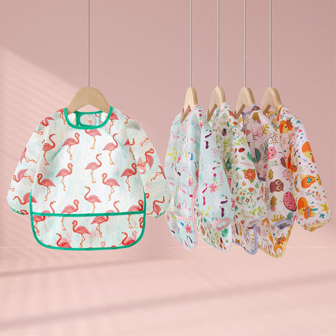 ElecMotive 5 Pack 6-30 Long Sleeve Bib,Baby Toddler Waterproof Sleeved Bib for Months Reusable with Catch-all Pocket