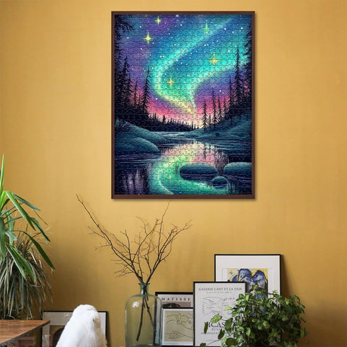 PICKFORU 1000 Magic Northern Lights Puzzles for Adults Pieces, Nature Fantasy Landscape Puzzle Tree Star, Starry Night