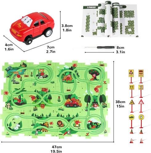 Puzzle Track Car Play Set, Plastic Puzzles for Kids with Vehicles, Car Tracks for Toddlers, Gifts for Boys 2-6