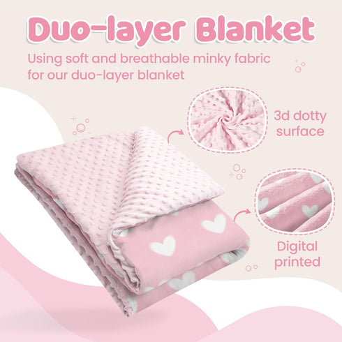 30 40 Inches Heart Minky Baby Blanket x for Girls, Soft Plush Receiving Blanket with Dotted Back, Gift for Toddler