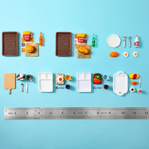 38 Pcs Miniature Food Toy for Dollhouse Accessories, Hamburger, Fries, Soda, and Fast Food Set