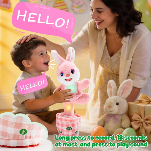 60+ Cessfle Talking Dancing Easter Bunny Plush, Easter Basket Stuffers Toddler Girl Boy, Volume Adjustable Glowing