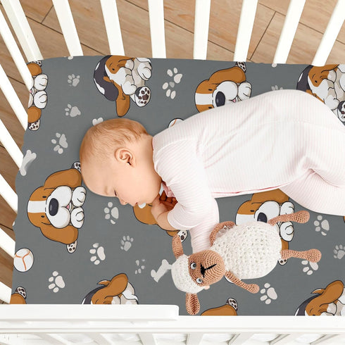 Pigsaly Basset 27x39 Inch Crib Sheets Baseball Cute Hound Dogs Baby Sheet for Standard Crib Mattress Boys Girls Toddler
