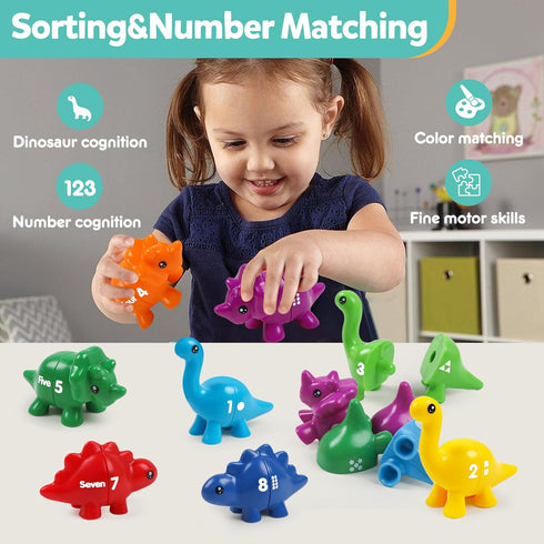 Matching Number Counting Dinosaur Toys with Double-Sided 1-3 Number Preschool Learning Sensory Sorting Sets