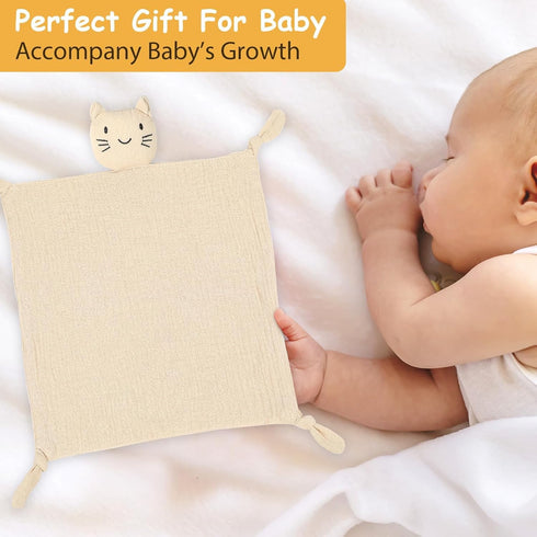 Cat Loveys for Baby, Muslin Security Blankets for Babies, Soft Breathable Cotton Snuggle Animals for Newborns