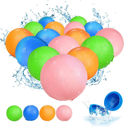 SOPPYCID Reusable Magnetic Water Balloons, 16 Pack Refillable Water Bombs, Self Sealing Quick Fill, Latex-Free Silicone