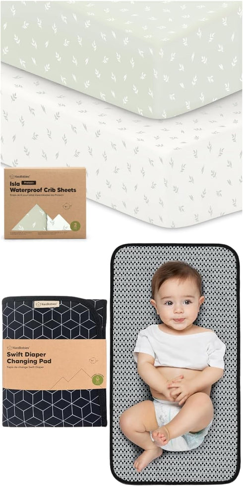 KeaBabies Waterproof Crib Sheets for Boys, Girls and Portable Diaper Changing Pad -