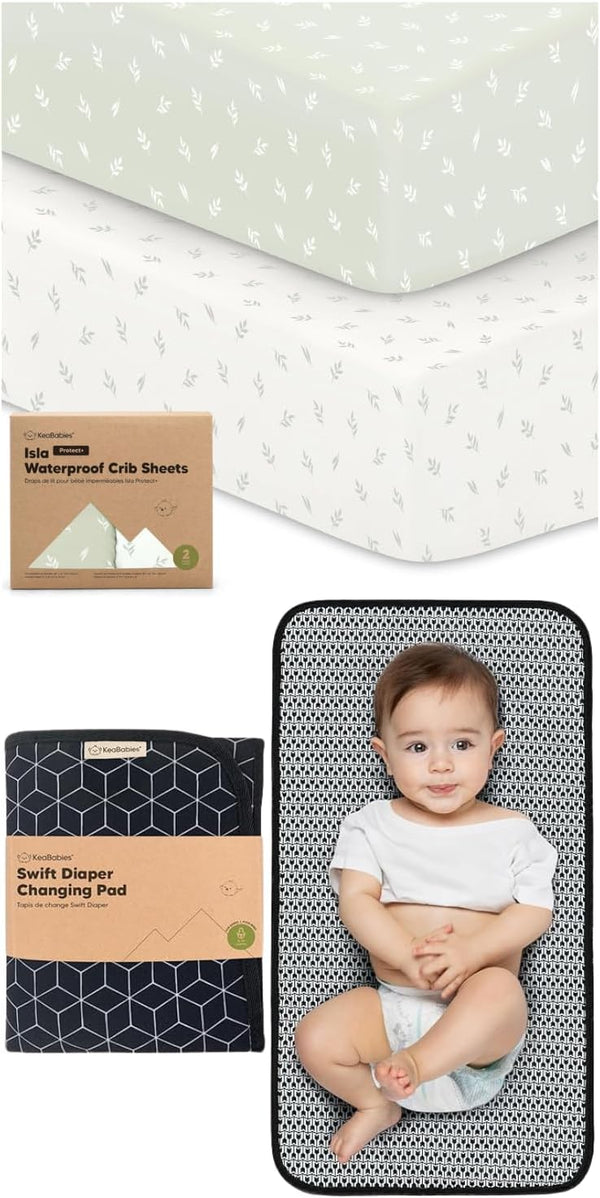 KeaBabies Waterproof Crib Sheets for Boys, Girls and Portable Diaper Changing Pad -