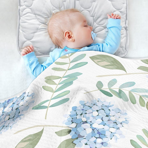 KICPOAY 30x40 Inch Swaddle Blanket for Blue Floral Hydrangeas with Leaves Baby Receiving Blanket Muslin Baby Swaddles