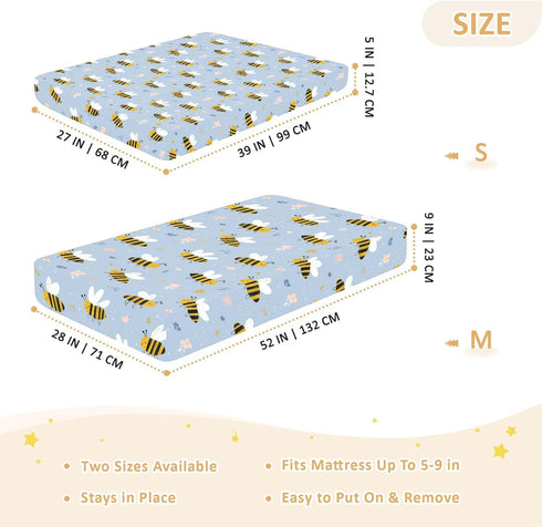 miaozhen 1 Pack 52x28 Cotton Baby Crib Sheets for Boys Girls Soft Stretchy Funny Shores Bees Playard Mattress Sheets