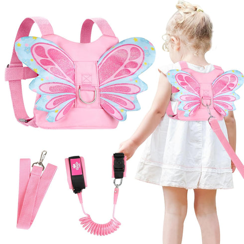 Lehoo Castle 3 in 1 Baby Leash for Toddlers, Anti Lost Wrist Link with Key Lock Design (Pink Butterfly)