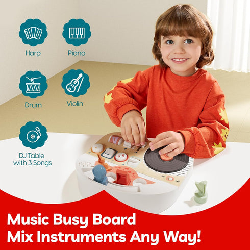 14 18M+ TOP BRIGHT DJ Music Busy Board - Wooden Toddler Toys for Boys and GirlsMontessori Sensory Toy with Activities