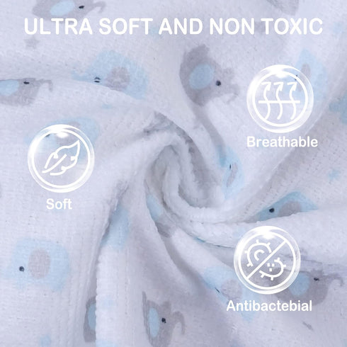 Softan Baby Washcloths, 24 Pack Extra Soft & Ultra Absorbent Baby Towels, 9x9 Blu Elephant for Sensitive Skin