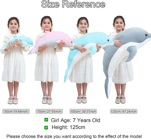 Dolphin Stuffed Animal Plush Pillow - Giant Soft Whale Hugging Pillow, Blue, 70cm